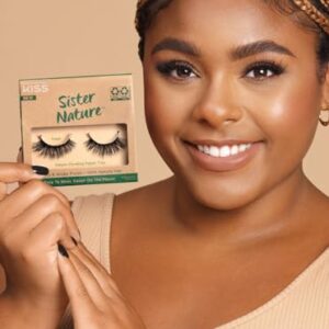 KISS Sister Nature False Eyelashes, Sage', 12 mm, 100% Natural Hair, Recyclable Paper Box, Printed with Soy Ink, Cruelty Free, Vegan, Includes 1 Pair of Reusable Strip Lashes