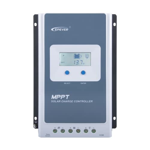 EPEVER MPPT Solar Charge Controller Tracer1210AN, 10A, 12/24V auto Work; Max PV Input Power 130W @12V Battery or 260W @24V Battery. Support Gel AGM Flooded Sealed Lithium Batteries, Gray and White