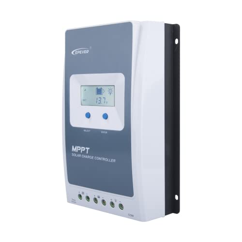 EPEVER MPPT Solar Charge Controller Tracer1210AN, 10A, 12/24V auto Work; Max PV Input Power 130W @12V Battery or 260W @24V Battery. Support Gel AGM Flooded Sealed Lithium Batteries, Gray and White