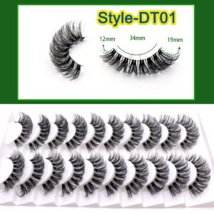 Veleasha Russian Strip Lashes with Clear Band Looks Like Eyelash Extensions D Curl Lash Strips 10 Pairs Pack (DT01)