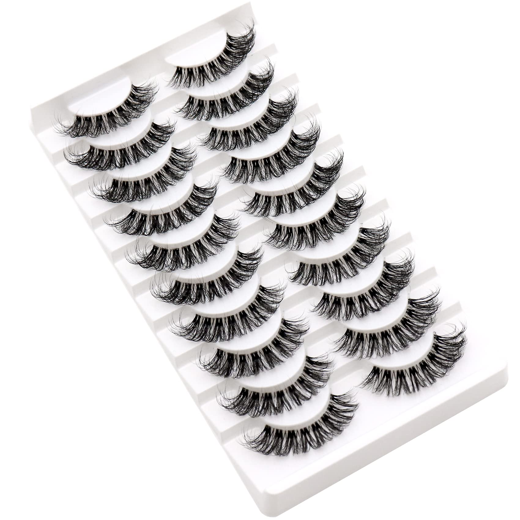 Veleasha Russian Strip Lashes with Clear Band Looks Like Eyelash Extensions D Curl Lash Strips 10 Pairs Pack (DT01)