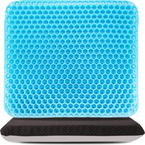 gel seat cushion double thick gel seat cushion pressure sores breathable honeycomb design chair cushions for car seat, office chair, wheelchair to relief sciatica pain (with non-slip cover)