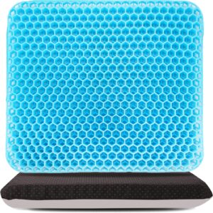 Gel Seat Cushion Double Thick Gel Seat Cushion Pressure Sores Breathable Honeycomb Design Chair Cushions for Car Seat, Office Chair, Wheelchair to Relief Sciatica Pain (with Non-Slip Cover)