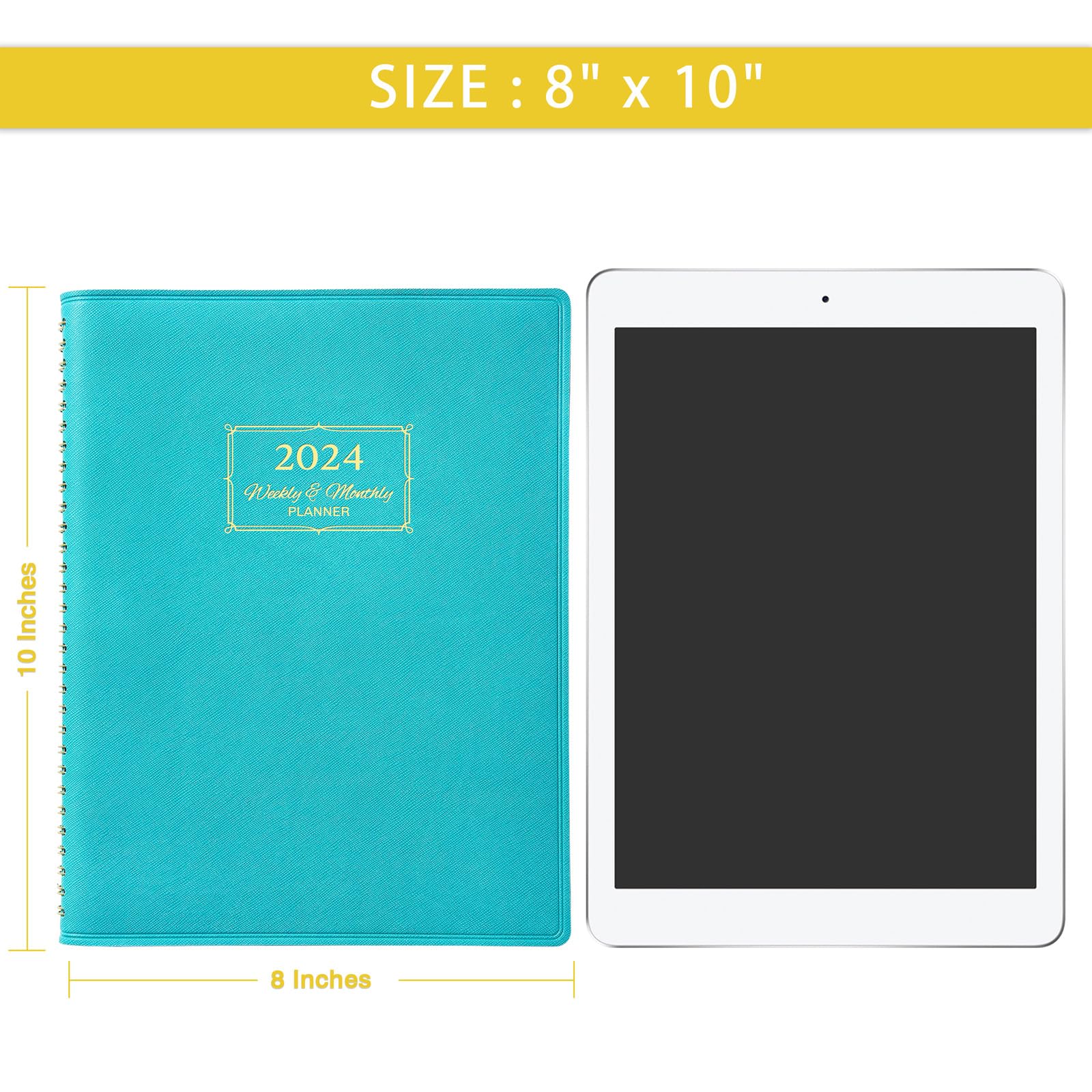 2024 Planner - Planner 2024, Monthly planner 2024 with Leather Cover, 8.5 x 11, from Jan 2024 to Dec 2024, Twin-Wire Binding, 12 Printed Monthly Tabs