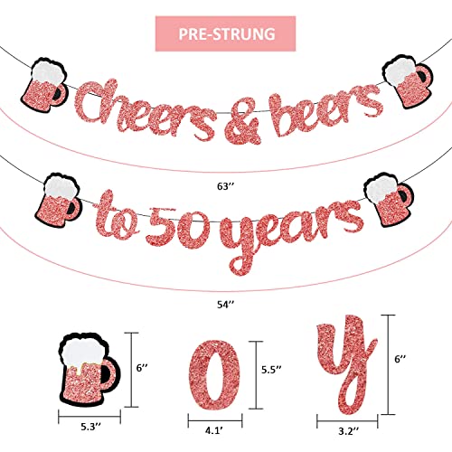 50th Rose Gold Birthday Party Decorations for Women, Cheers to 50 Years Banner, 32Inch Number 50 Rose Gold Foil Balloon and Confetti 50th Latex Balloons Cheers Foil Balloons for Her Women Anniversary