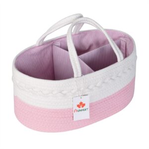 aunhuit baby diaper caddy organizer nursery storage basket portable pink woven cotton rope with removable inserts newborn registry must haves baby girl shower basket hanging large travel tote bag