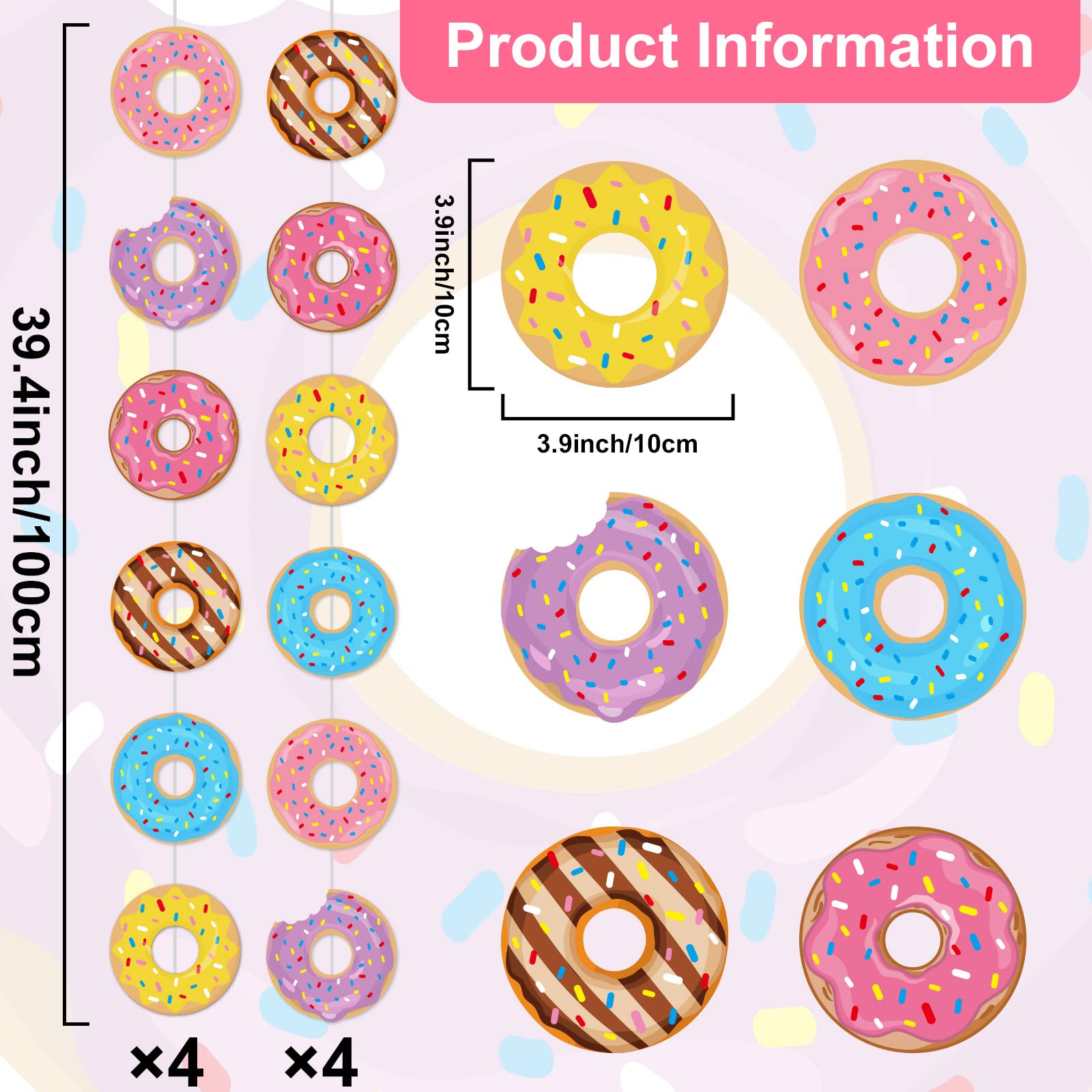 Donut Birthday Party Banners Donut Garland Kit Donuts Hanging Swirl Donut Grow Up Party Supplies Decorations Donut Paper Cutouts for Baby Shower Party Home Classroom Favor Supplies Decor