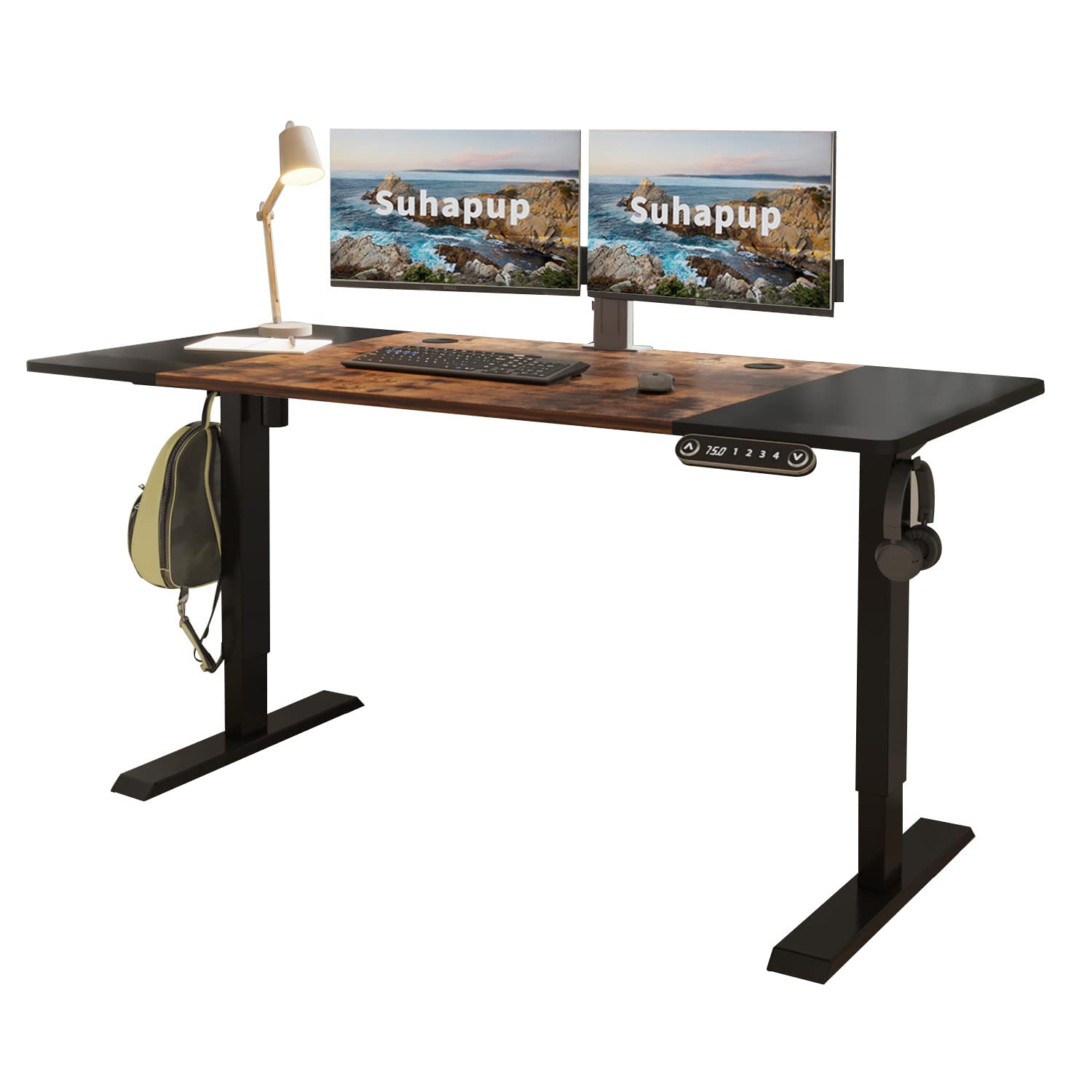 Electric Height Adjustable Standing Desk, 63 x 30inches Height Adjustable Computer Desk Sit Stand Desk Home Office Desks with Splice Board