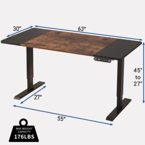 Electric Height Adjustable Standing Desk, 63 x 30inches Height Adjustable Computer Desk Sit Stand Desk Home Office Desks with Splice Board