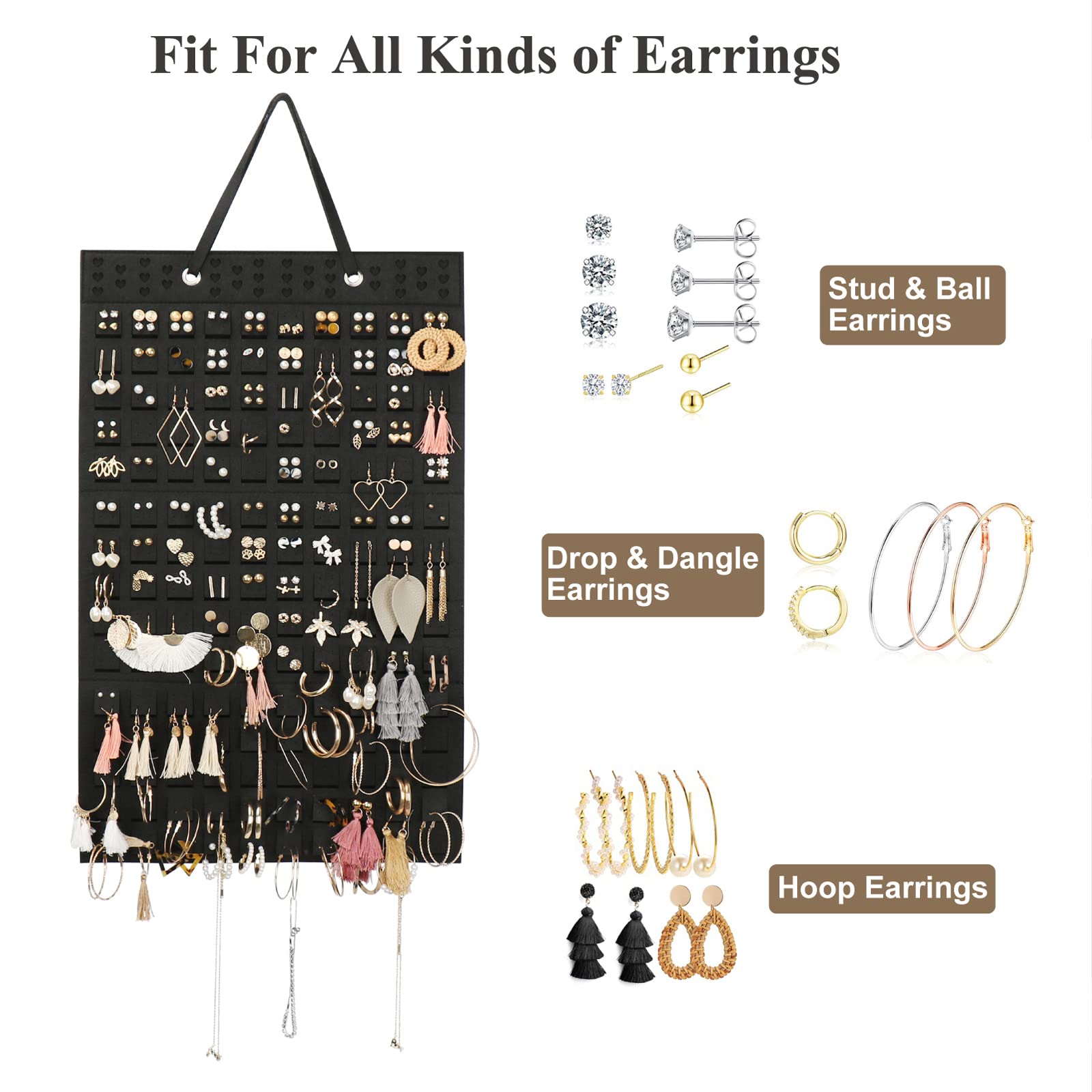 Resovo Hanging Earrings Organizer, Earring Holder & 20 Hooks, Holds Up To 300 Pairs, Compact Design, Soft Material, Earring Hanger Earring Display Hanging Organizer for Women Girls -1 Pack