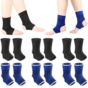 Loopeer 6 Pairs Kid Compression Ankle Brace Knitted Ankle Sleeve Breathable Ankle Support Socks Plantar Fasciitis Braces for Girls Boys Kids Sprained Ankle Running Fitness, Blue and Black