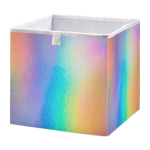 blueangle rainbow holographic paper cube storage bin, 11 x 11 x 11 in, large collapsible organizer storage basket for home décor（1076）