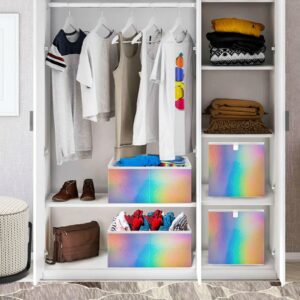 Blueangle Rainbow Holographic Paper Cube Storage Bin, 11 x 11 x 11 in, Large Collapsible Organizer Storage Basket for Home Décor（1076）