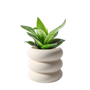 sandybaytas ceramic plant pot indoor, 4.5 inch beige unglazed flower pot with drainage hole, small bubble design ceramic planter for home & office decor