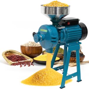naizea grain mills wet dry cereals grinder, electric grain mill grinder corn mill, heavy duty 3000w 110v commercial grain grinder machine, wheat feed mill flour mill with funnel (dry & wet grinder)