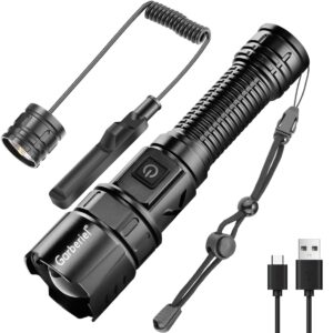 Garberiel XHP70 Tactical Flashlight for Rifle with Pressure Switch, 10000 Lumens Bright USB Rechargeable Picatinny Rail Mount Flashlight, Adjust Focus,5 Modes, Waterproof Weapon Light for Outdoor