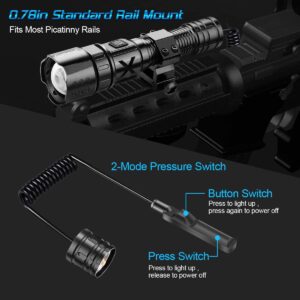 Garberiel XHP70 Tactical Flashlight for Rifle with Pressure Switch, 10000 Lumens Bright USB Rechargeable Picatinny Rail Mount Flashlight, Adjust Focus,5 Modes, Waterproof Weapon Light for Outdoor