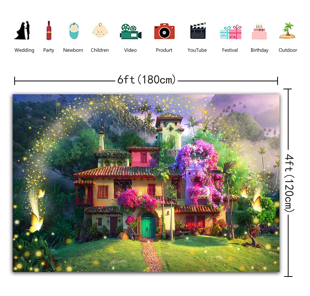 Magic Movie Backdrop Magical Floral House Butterfly Background for Kids Birthday Party Supplies Decorations Movie Poster for Nursery Decor (6X4FT)