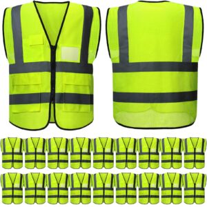 jagely high visibility safety vests with pockets and zipper reflective mesh vest for men women neon working vest(20 pack)