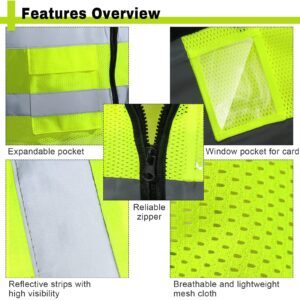 JaGely High Visibility Safety Vests with Pockets and Zipper Reflective Mesh Vest for Men Women Neon Working Vest(20 Pack)