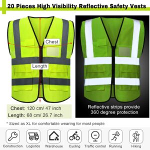 JaGely High Visibility Safety Vests with Pockets and Zipper Reflective Mesh Vest for Men Women Neon Working Vest(20 Pack)