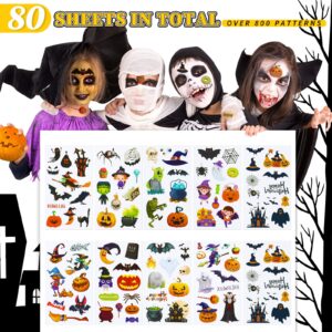 640 Pcs 80 Sheets Halloween Temporary Tattoos for Kids Halloween Waterproof Temporary Stickers for Halloween Makeup Halloween Party Favors for Kids Goody Bag Stuffers(Bat)