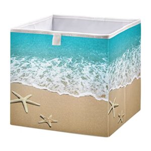 RunningBear Starfish Beach Storage Basket Storage Bin Square Collapsible Storage Cubes Cute Bin Organizer for Living Room Car