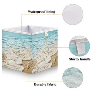 RunningBear Seastar Wave Storage Basket Storage Bin Square Collapsible Toy Bins Towel Storage Organizer for Kids Room Bedroom