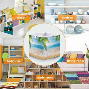 Beach Palm Tree Storage Basket Storage Bin Rectangular Collapsible Toy Bins Decorative Storage Boxes Organizer for Kids Room Bedroom