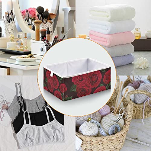 Blooming Roses Storage Basket Storage Bin Rectangular Collapsible Shelves Basket Fabric Storage Organizer for Office Bedroom ClothesToys