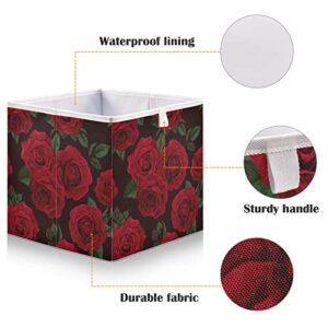 Blooming Roses Storage Basket Storage Bin Rectangular Collapsible Shelves Basket Fabric Storage Organizer for Office Bedroom ClothesToys