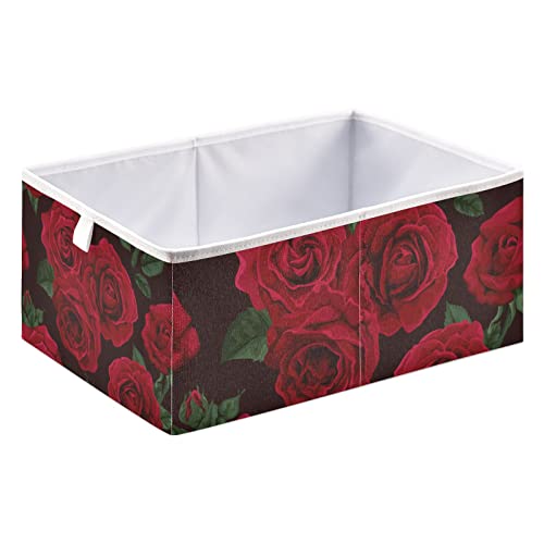 Blooming Roses Storage Basket Storage Bin Rectangular Collapsible Shelves Basket Fabric Storage Organizer for Office Bedroom ClothesToys