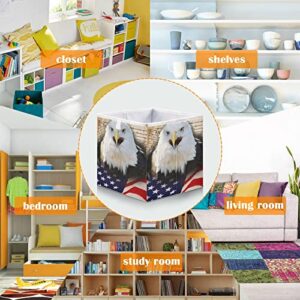 RunningBear American Flag Bald Hawk Storage Basket Storage Bin Square Collapsible Storage Containers Toy Storage Box Organizer for Living Room Bedroom