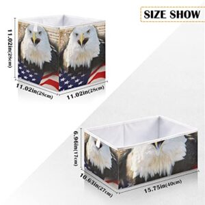 RunningBear American Flag Bald Hawk Storage Basket Storage Bin Square Collapsible Storage Containers Toy Storage Box Organizer for Living Room Bedroom