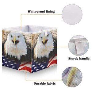 RunningBear American Flag Bald Hawk Storage Basket Storage Bin Square Collapsible Storage Containers Toy Storage Box Organizer for Living Room Bedroom