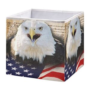 RunningBear American Flag Bald Hawk Storage Basket Storage Bin Square Collapsible Storage Containers Toy Storage Box Organizer for Living Room Bedroom