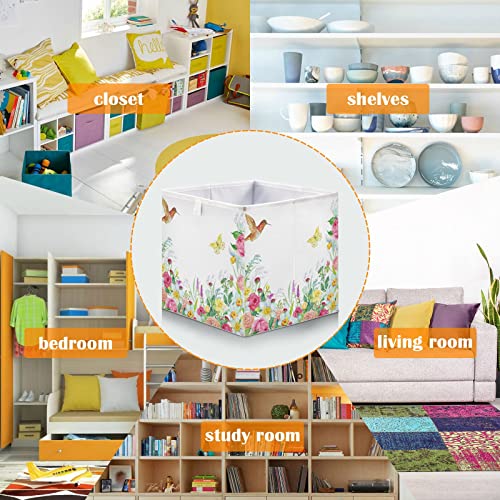 Flower Hummingbird Storage Basket Storage Bin Square Collapsible Toy Boxs Toy Storage Box Organizer for Home Laundry Room