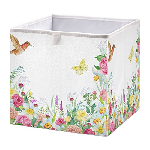 Flower Hummingbird Storage Basket Storage Bin Square Collapsible Toy Boxs Toy Storage Box Organizer for Home Laundry Room