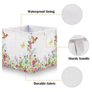 Flower Hummingbird Storage Basket Storage Bin Square Collapsible Toy Boxs Toy Storage Box Organizer for Home Laundry Room