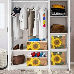 RunningBear Sunflowers Wood Autumn Storage Basket Storage Bin Square Collapsible Storage Cubes Large Toy Box Organizer for Kids Room Bedroom