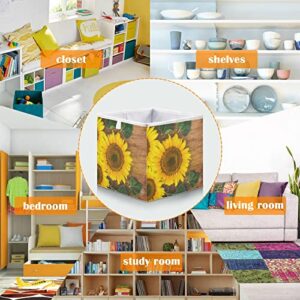 RunningBear Sunflowers Wood Autumn Storage Basket Storage Bin Square Collapsible Storage Cubes Large Toy Box Organizer for Kids Room Bedroom