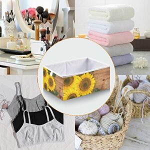 RunningBear Sunflowers Wood Autumn Storage Basket Storage Bin Square Collapsible Storage Cubes Large Toy Box Organizer for Kids Room Bedroom