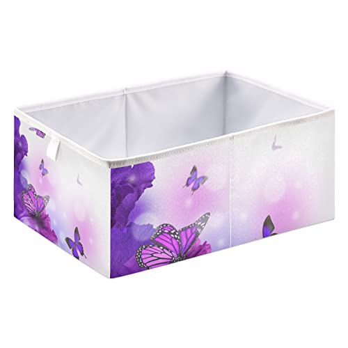 Butterfly Flowers Hydrangeas Iris Storage Basket Storage Bin Rectangular Collapsible Storage Containers Cute Bin Organizer for Office Outside Cars