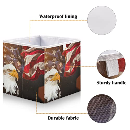 American Flag Bald Hawk Storage Basket Storage Bin Rectangular Collapsible Shelves Basket Decorative Storage Boxes Organizer for Office Outside Cars