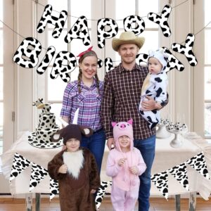 JOYMEMO Cow Happy Birthday Bunting Banner with Cow Print Pennant Banner, Farm Cow Print Birthday Party Supplies, Barnyard Western Cowboy Cowgirl 1st 2nd 3rd Birthday Party Decor