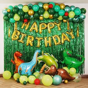 partyville (us based company) dinosaur party decorations with balloons arch garland kit - happy birthday and dinosaur balloons with balloon pump, dino themed kid's party decor - shimmer backdrop