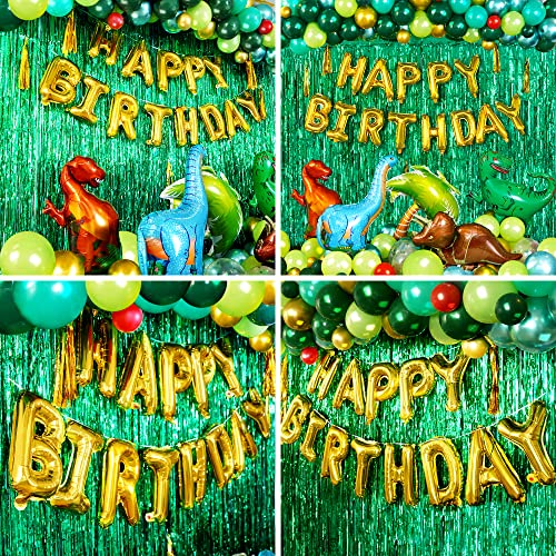 Partyville (US BASED COMPANY) Dinosaur Party Decorations With Balloons Arch Garland Kit - HAPPY BIRTHDAY And Dinosaur Balloons With Balloon Pump, Dino Themed Kid's Party Decor - Shimmer Backdrop