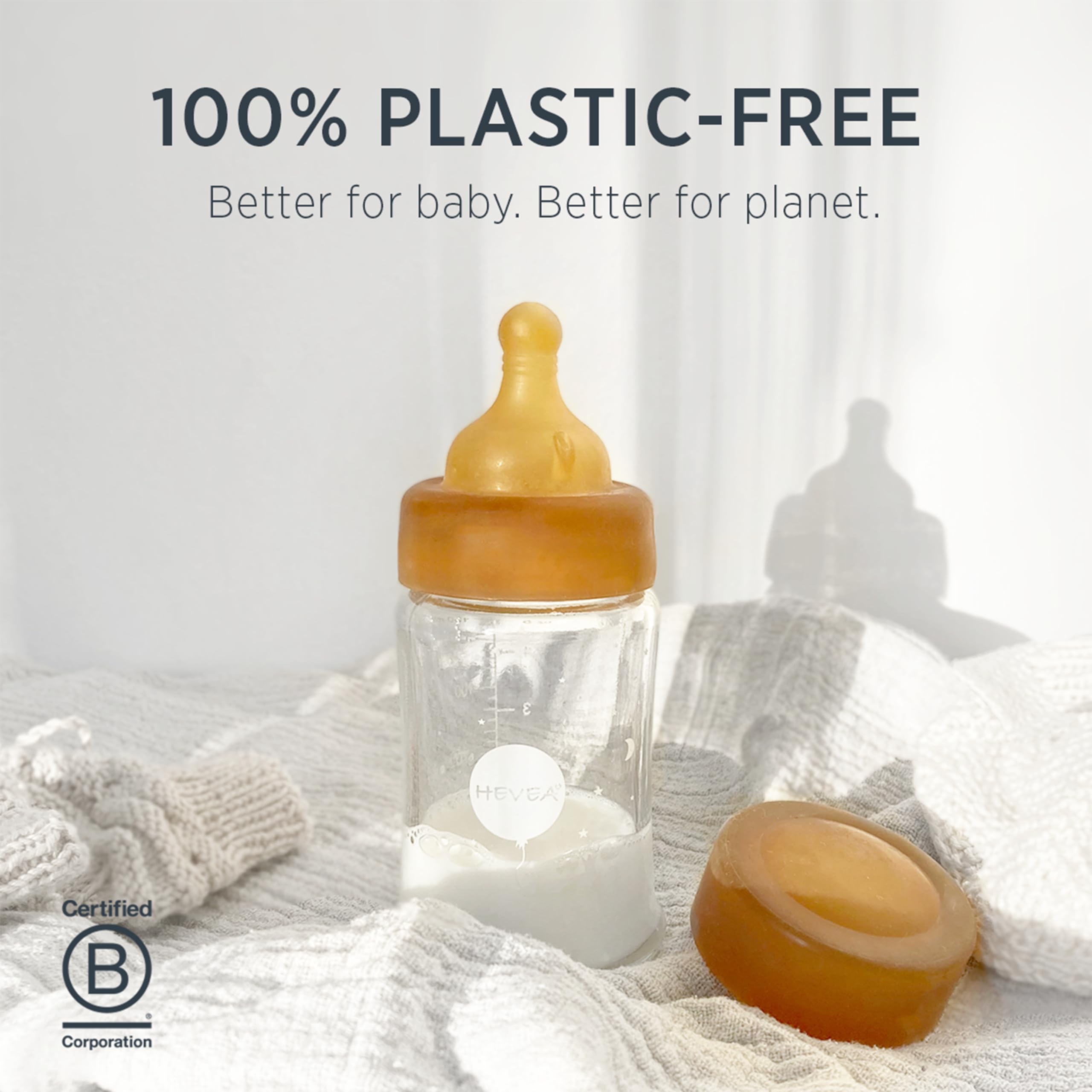 HEVEA Wide Neck Baby Glass Bottle 2-Pack Free from Plastic, BPA, and Phthalates (250 ml / 8 oz)