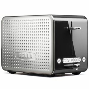 bella 2 slice toaster with wide slots, touchscreen - removable crumb tray, adjustable browning control with multiple settings - stainless steel and black
