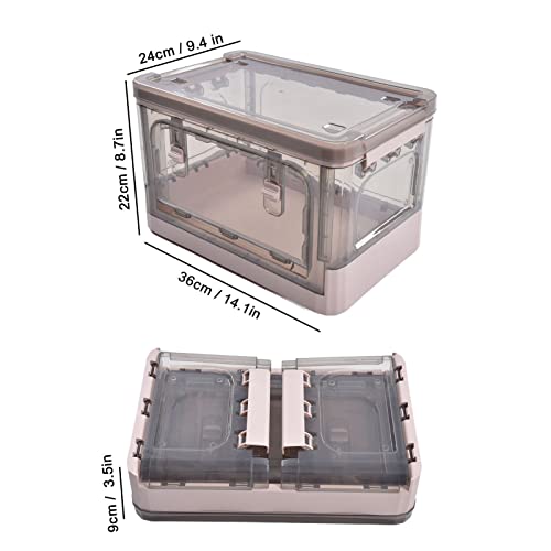 Collapsible Storage Bins with Lids, Foldable Plastic Clear Stackable Storage Bins Removable Wheels and Side Doors Pink Sturdy Multifunctional Storage Cubes for Organizing, Home, Office, Car, Bedroom